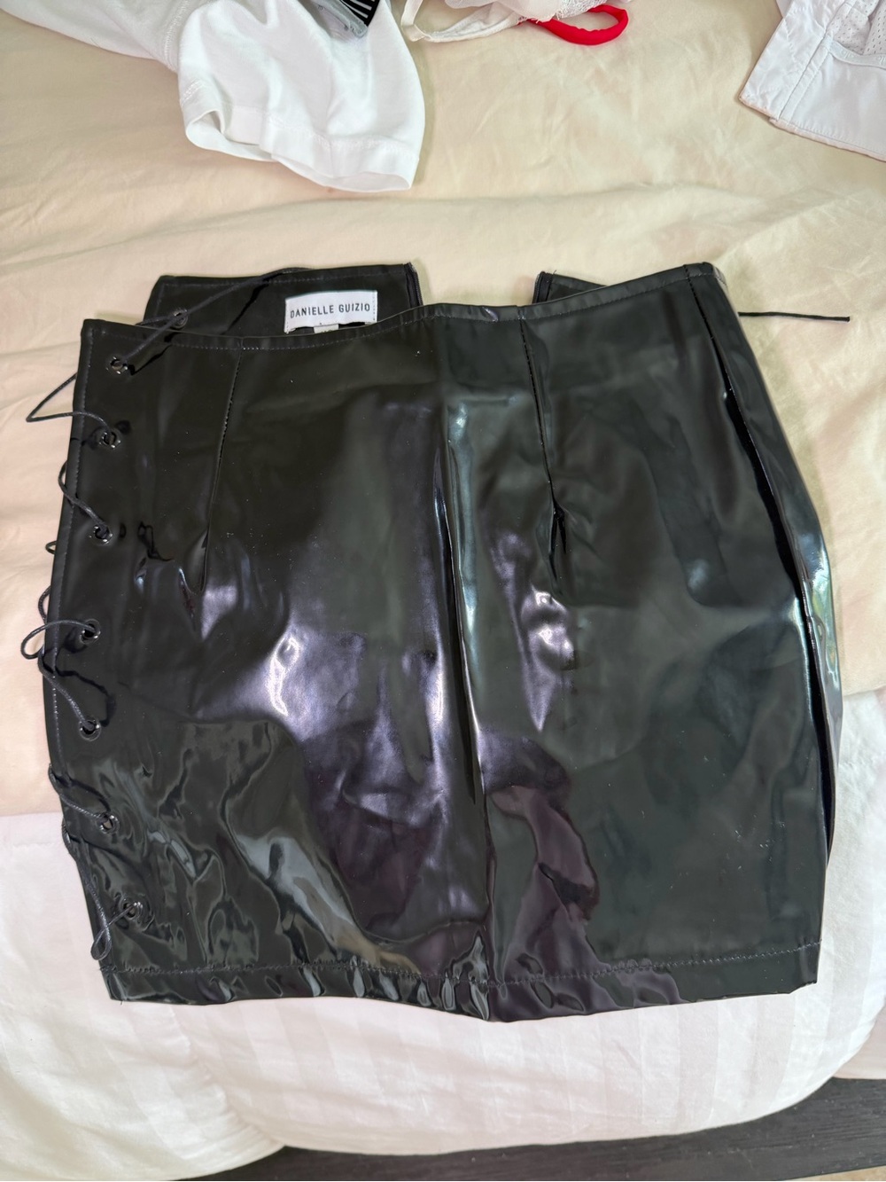 Danielle Guizio Black Patent Lace-Up Mini Skirt
